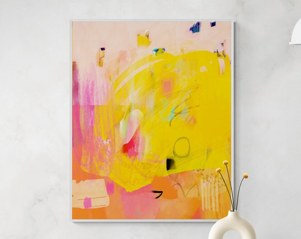 Abstract Yellow and Pink Painting Wall Art Print - Image 5