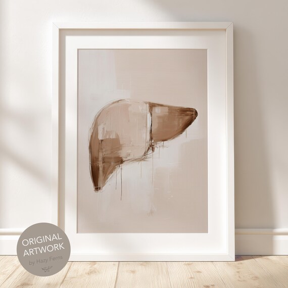Abstract Liver Anatomy Print Neutral Beige Medical Art