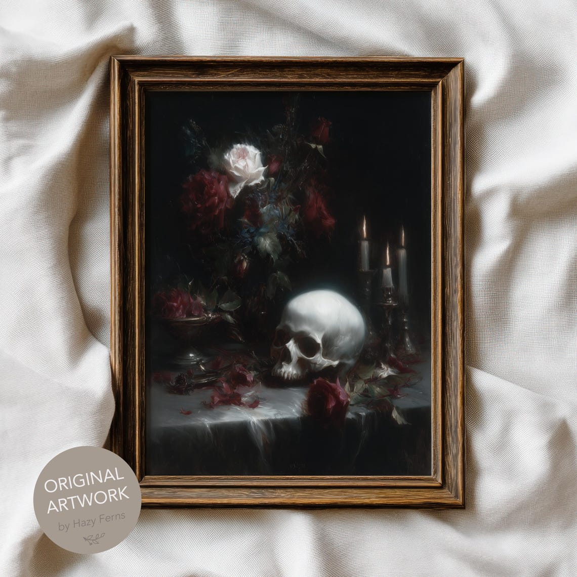 Human Skull With Candles Gothic Vanitas Still Life
