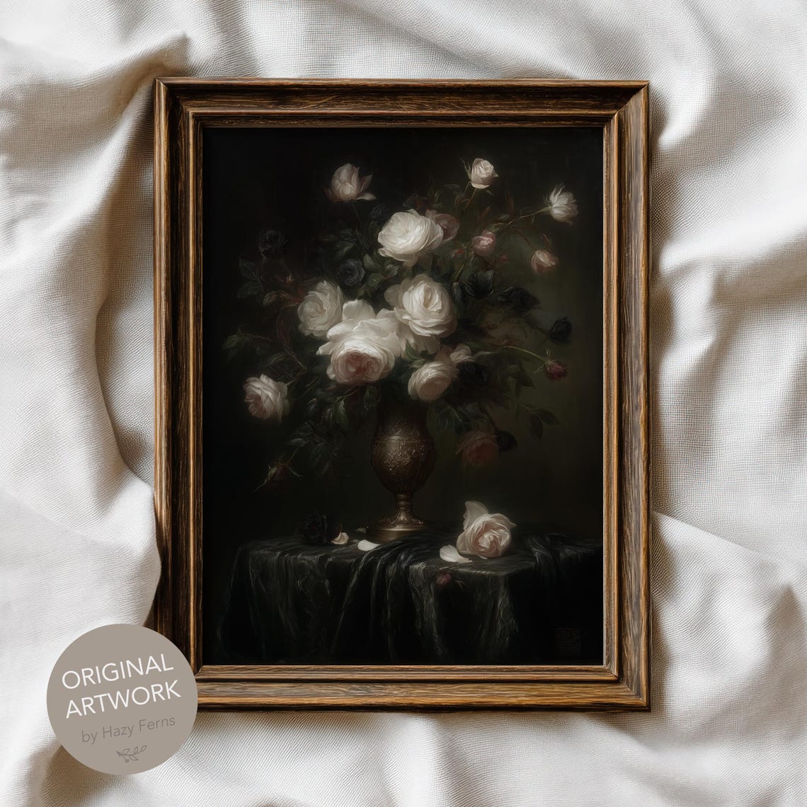 White Roses Bouquet Gothic Romantic Floral Still Life Poster