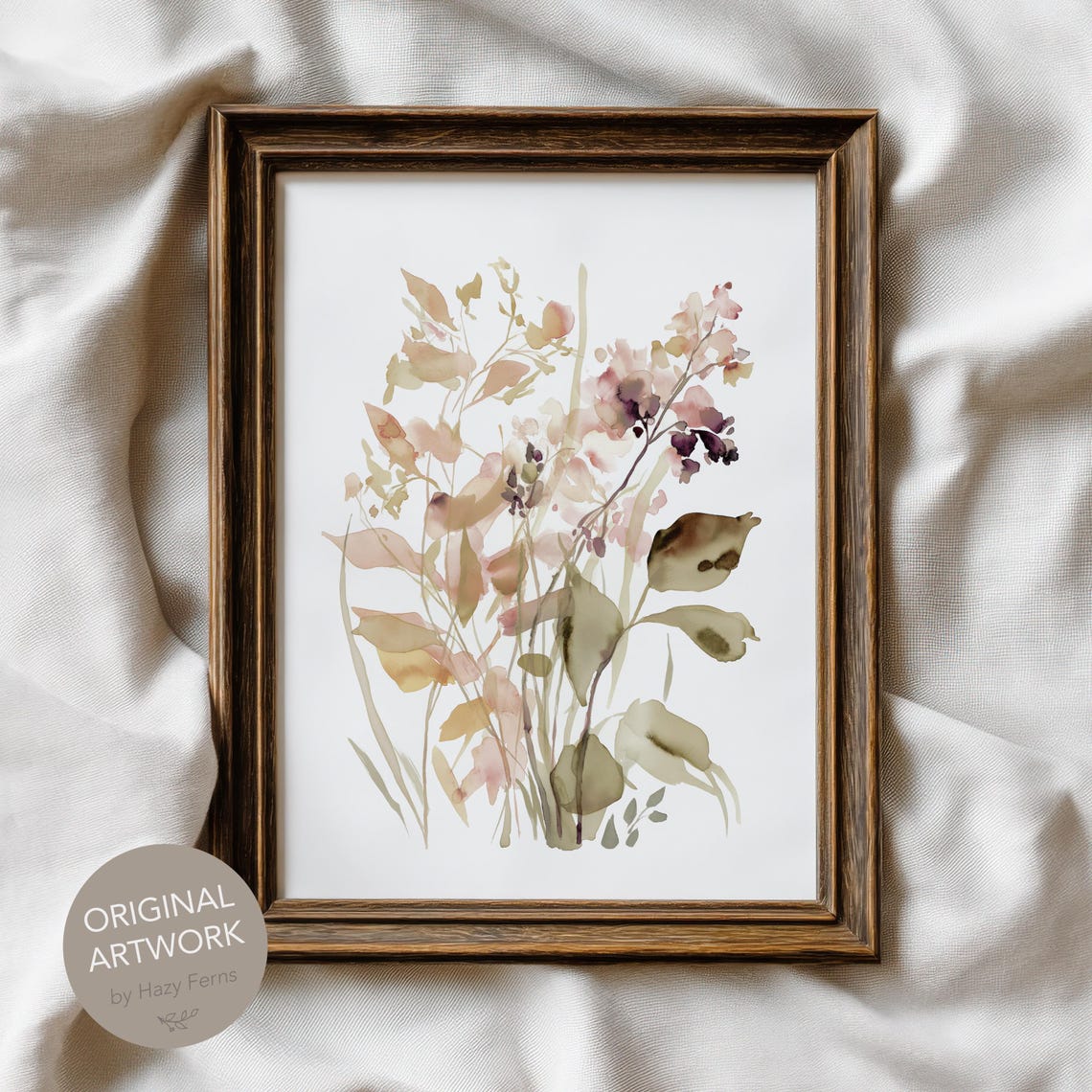 Soft Blush Wildflower Botanical Watercolor Elegant Floral Art Print