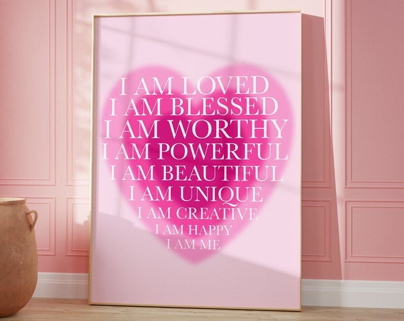 Daily Affirmation Print Positive Quotes Motivational Wall Art Pink Aura Gradient Poster College Dorm Preppy Hot