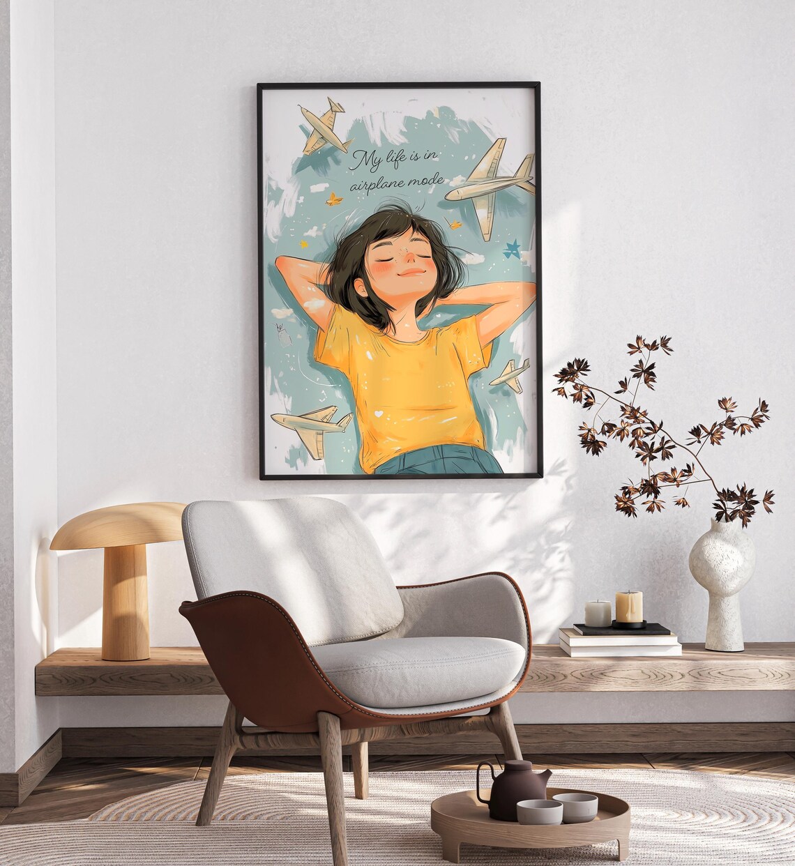 My Life Is In Airplane Mode Relaxed Girl Airplanes Quote Poster - Image 2