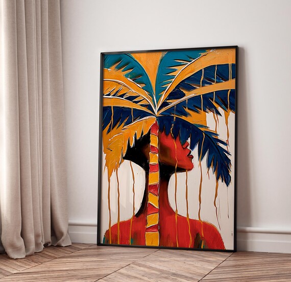 The Woman And The Coconut Tree Print Poster Wall Art Abstract Woman Print Eclectic Wall Art Colorful Maximalist Poster