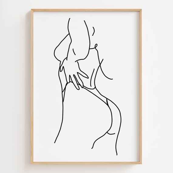 Woman Butt Line Art Naked Print Curves Female Wall Abstract Drawing Nude Draw Sexy Outline