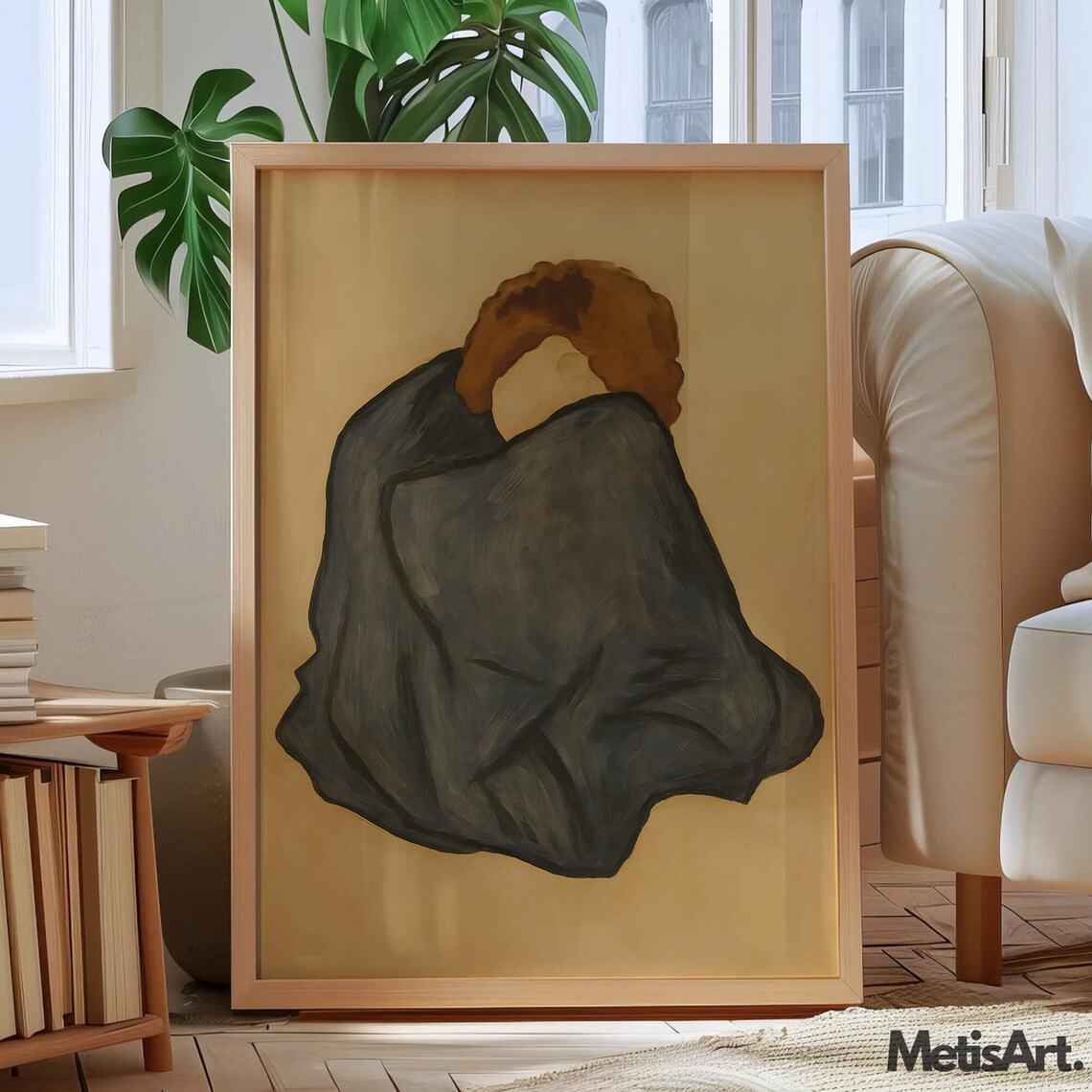 Minimalist Woman In Blanket Art Print Emotional Solitude Decor