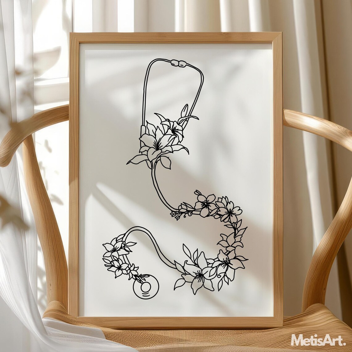 Floral Stethoscope Minimalist Line Art Medical Office Gift Poster