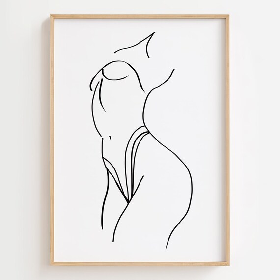 Erotic Woman Line Art Female Print Nude Drawing Sexy Wall