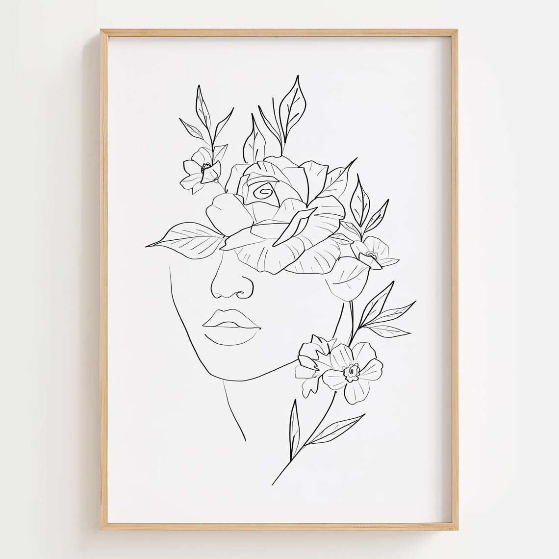 Woman Profile With Giant Rose Dreamy Minimalist Line Art Poster