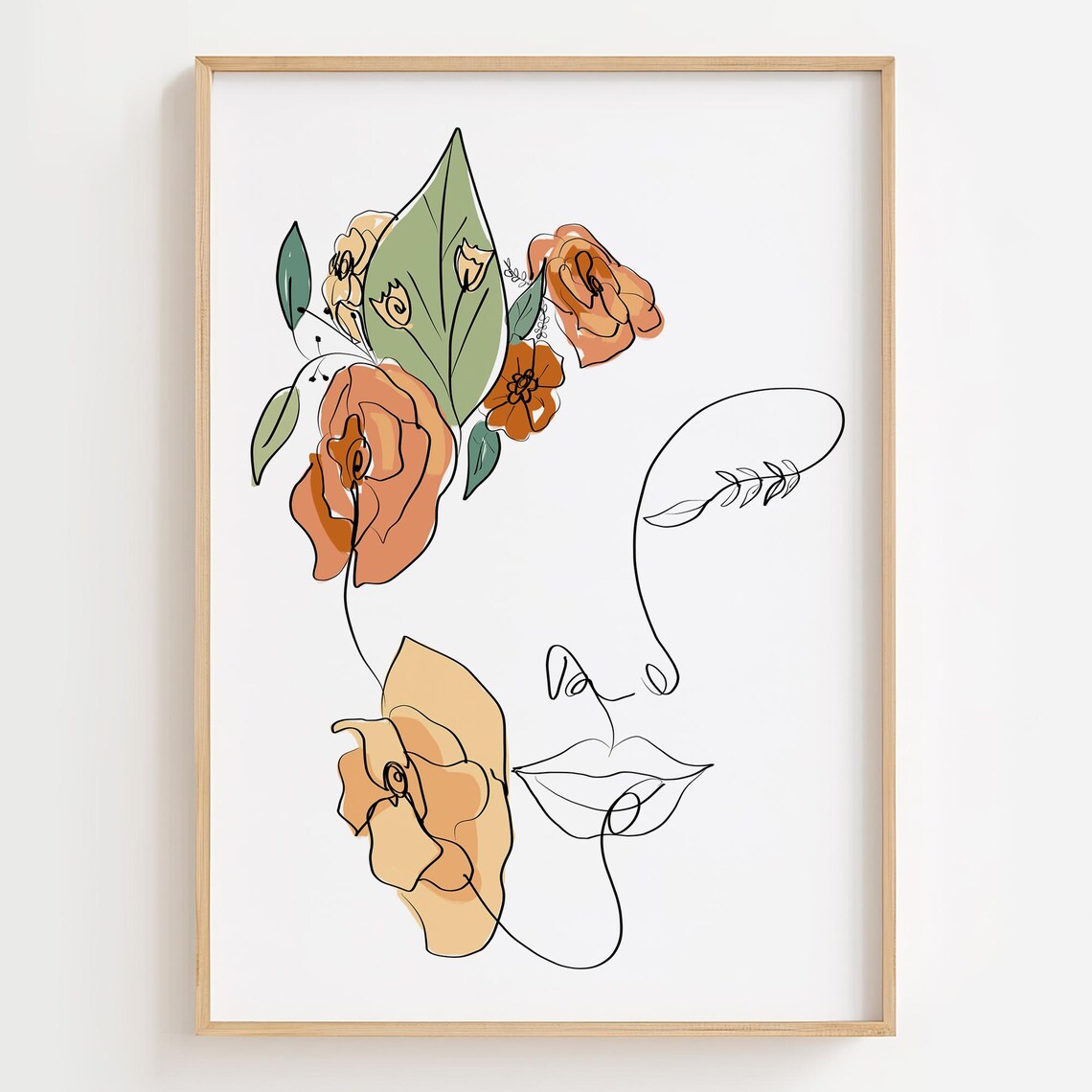 Floral Woman Face Line Art, Minimalist Art Print