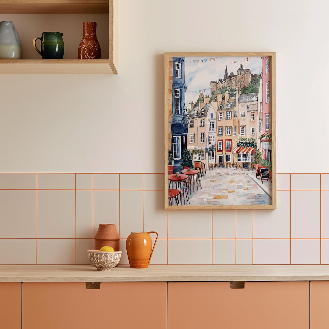 Edinburgh Victoria Street Watercolor Castle Cafes Scotland Poster - Image 4