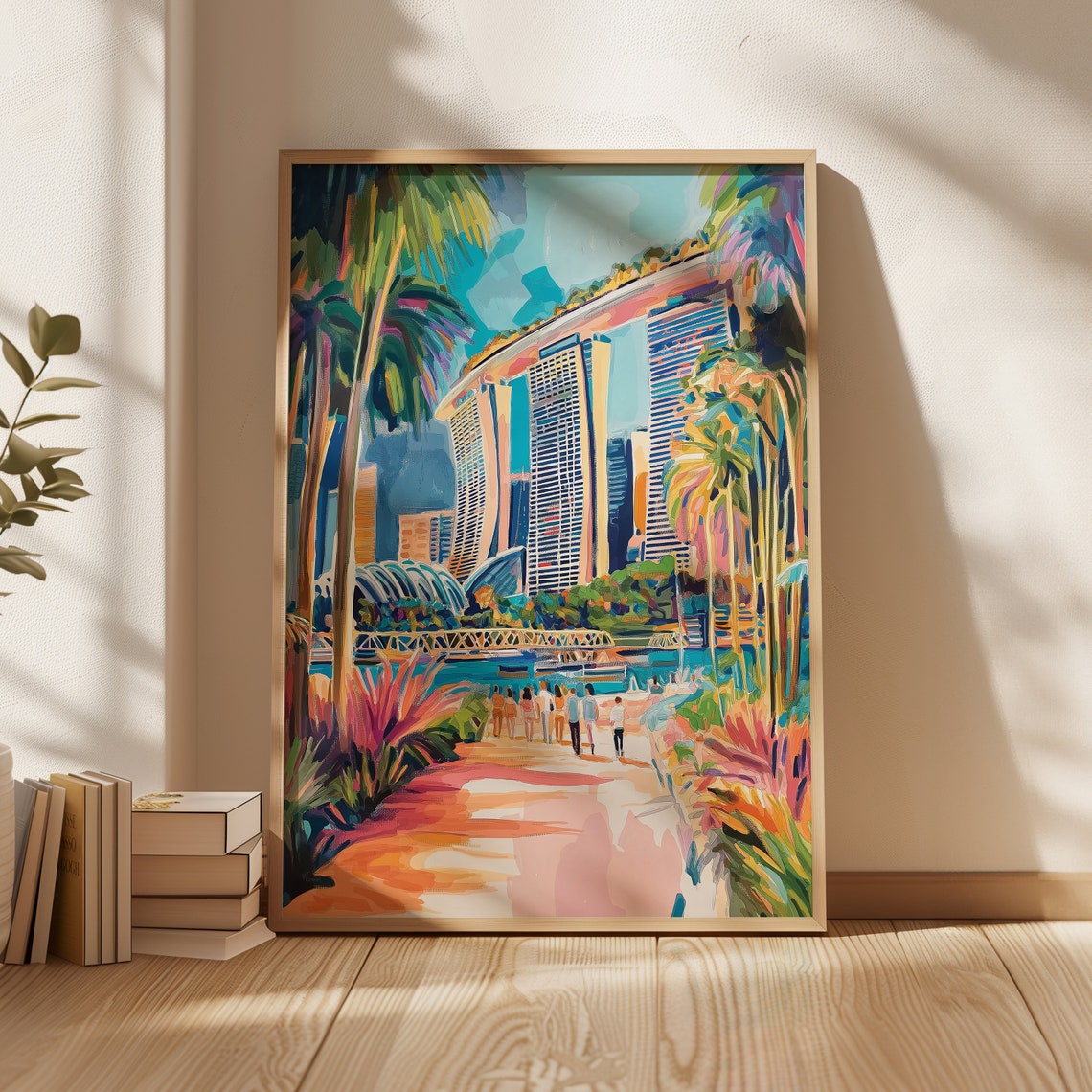 Singapore Marina Bay Sands Colorful Palm Cityscape Art Poster - Image 4