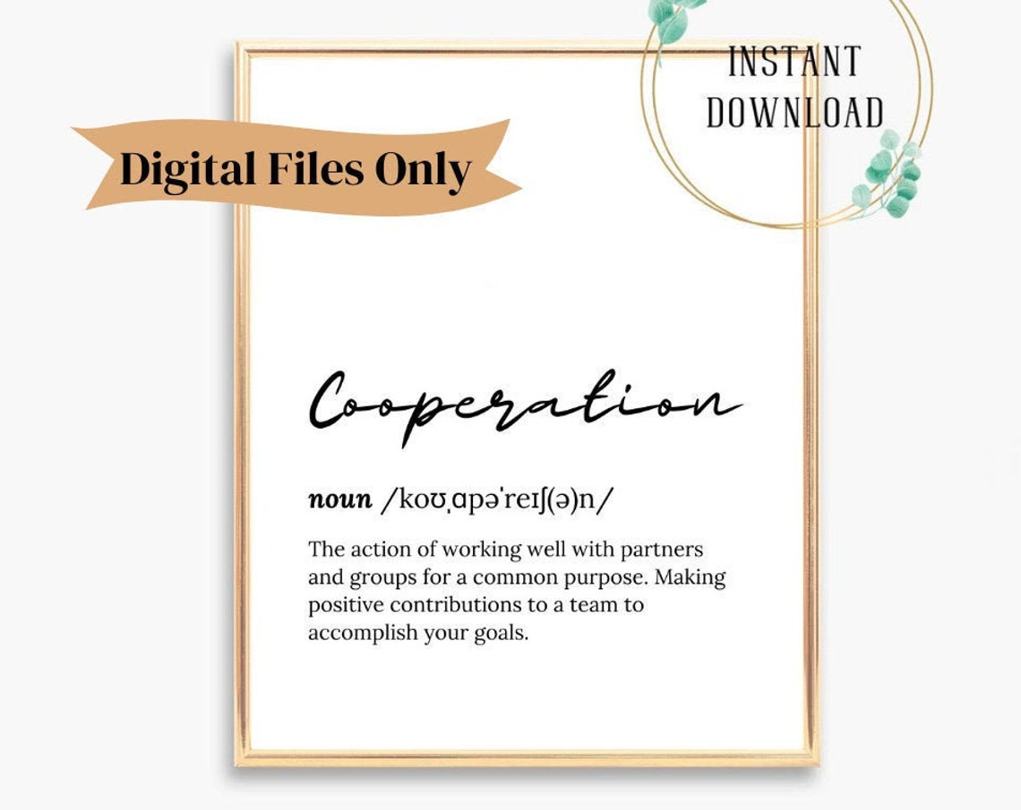 Cooperation Teamwork Dictionary Definition Script Font Poster
