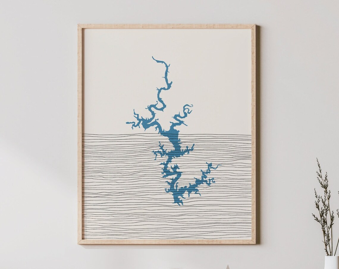 Minimalist Norfork Lake Arkansas Map Line Art Lakehouse Poster
