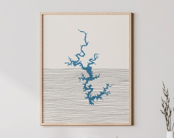Minimalist Norfork Lake Arkansas Map Line Art Lakehouse Poster