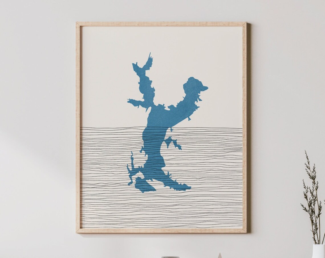 Lake Conway Arkansas Boho Line Art Lakehouse Map Wall Poster