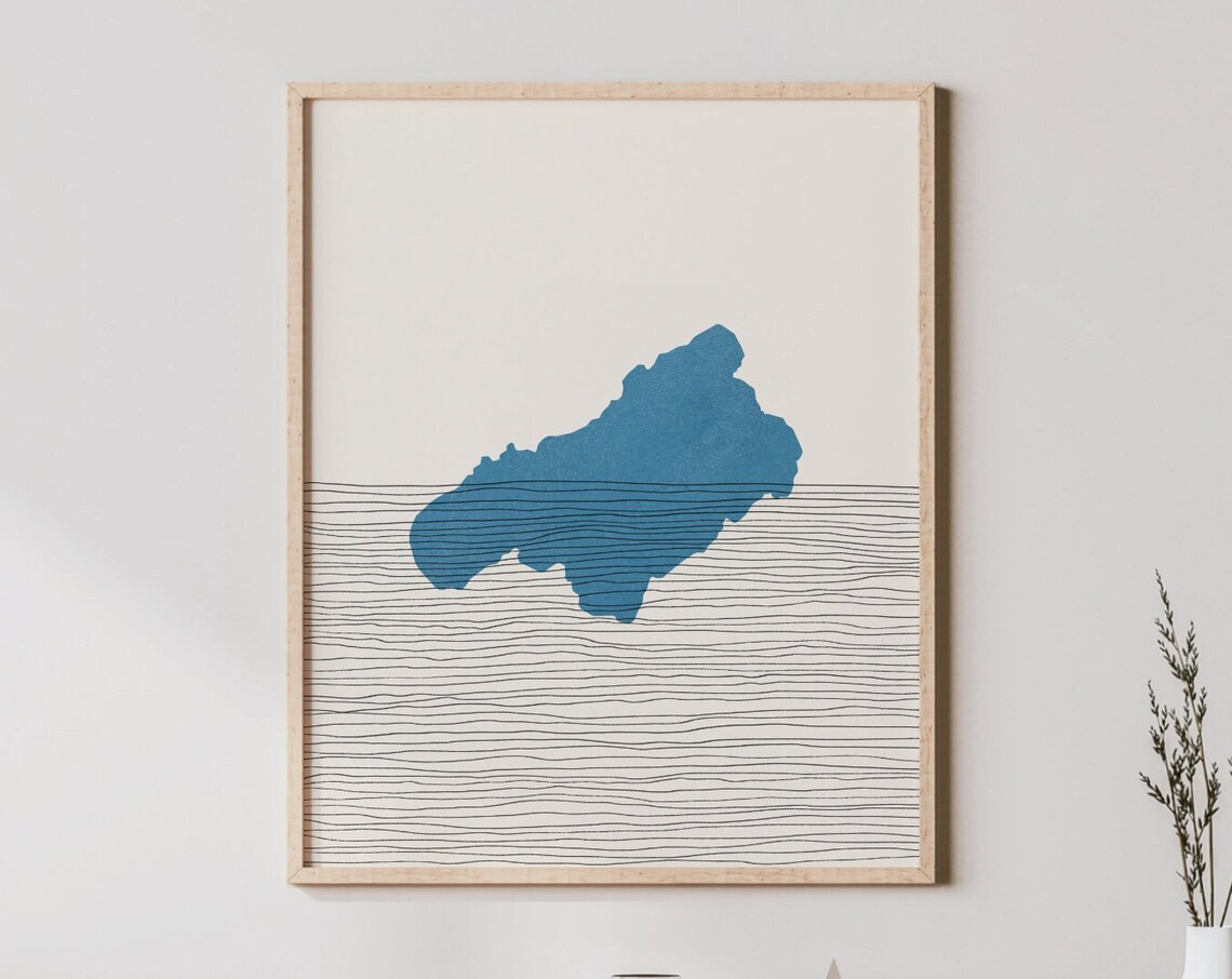 Lake Quinault Abstract Blue Water Boho Line Art Minimal Wall Print