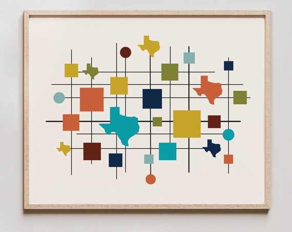 Texas Shapes Mid Century Modern Geometric Abstract Grid Art Poster
