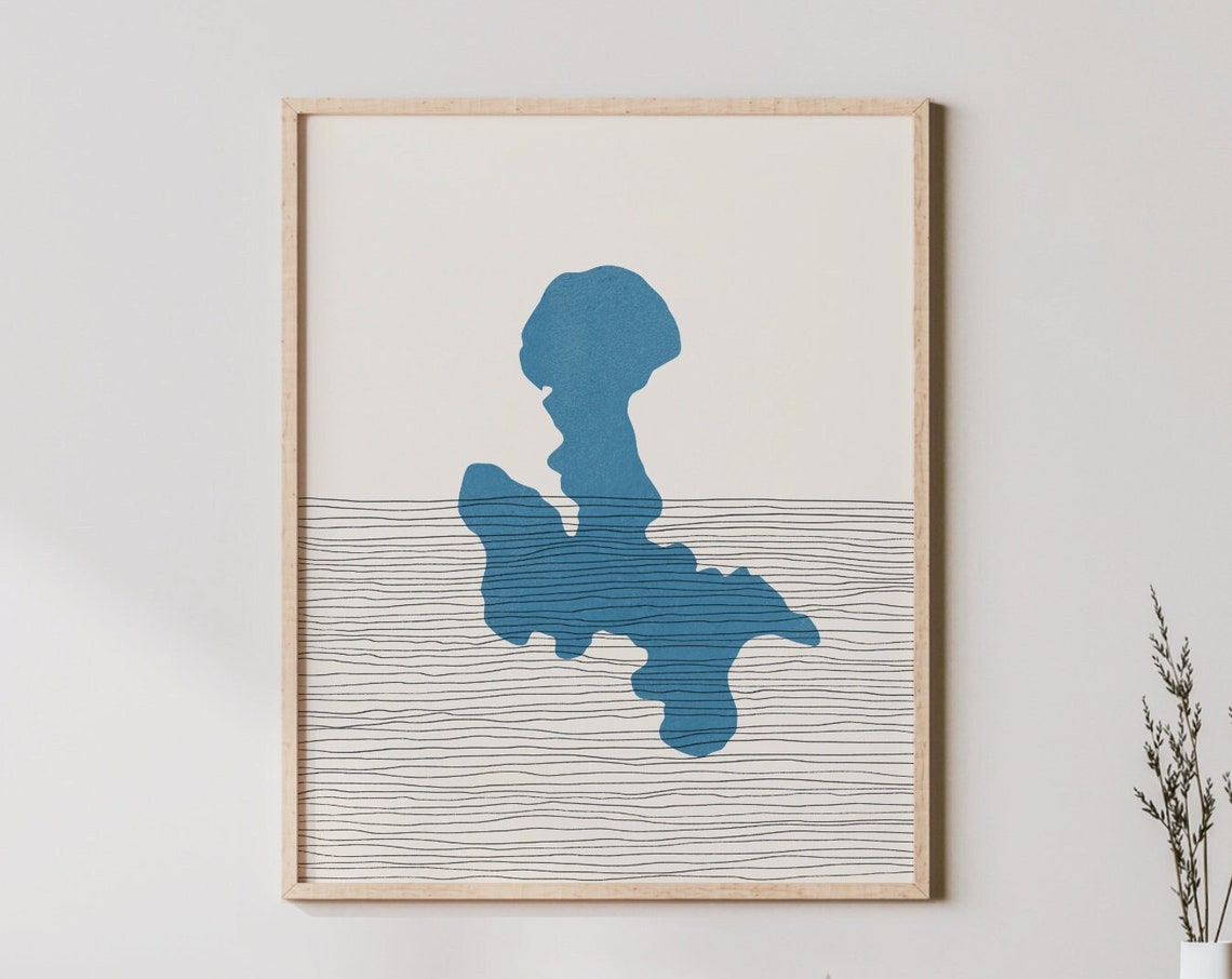 Newman Lake Abstract Blue Water Boho Line Art Minimal Wall Print