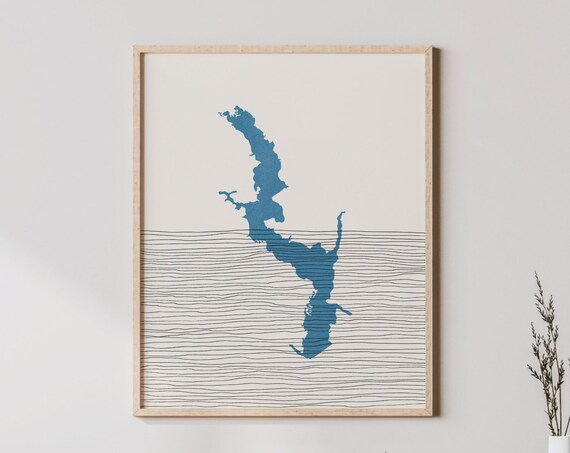 Lake Erling Arkansas Boho Line Art Lakehouse Map Wall Poster