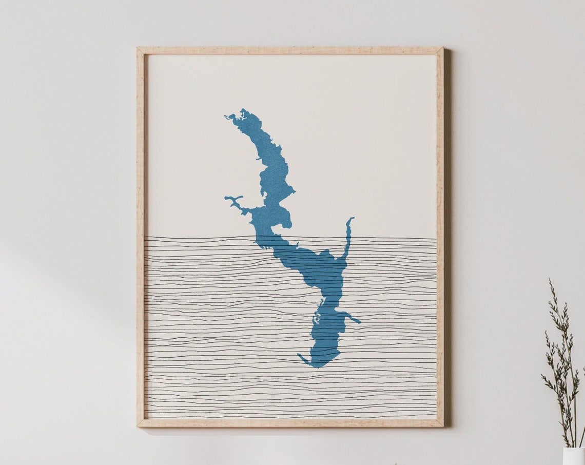 Lake Erling Arkansas Boho Line Art Lakehouse Map Wall Poster