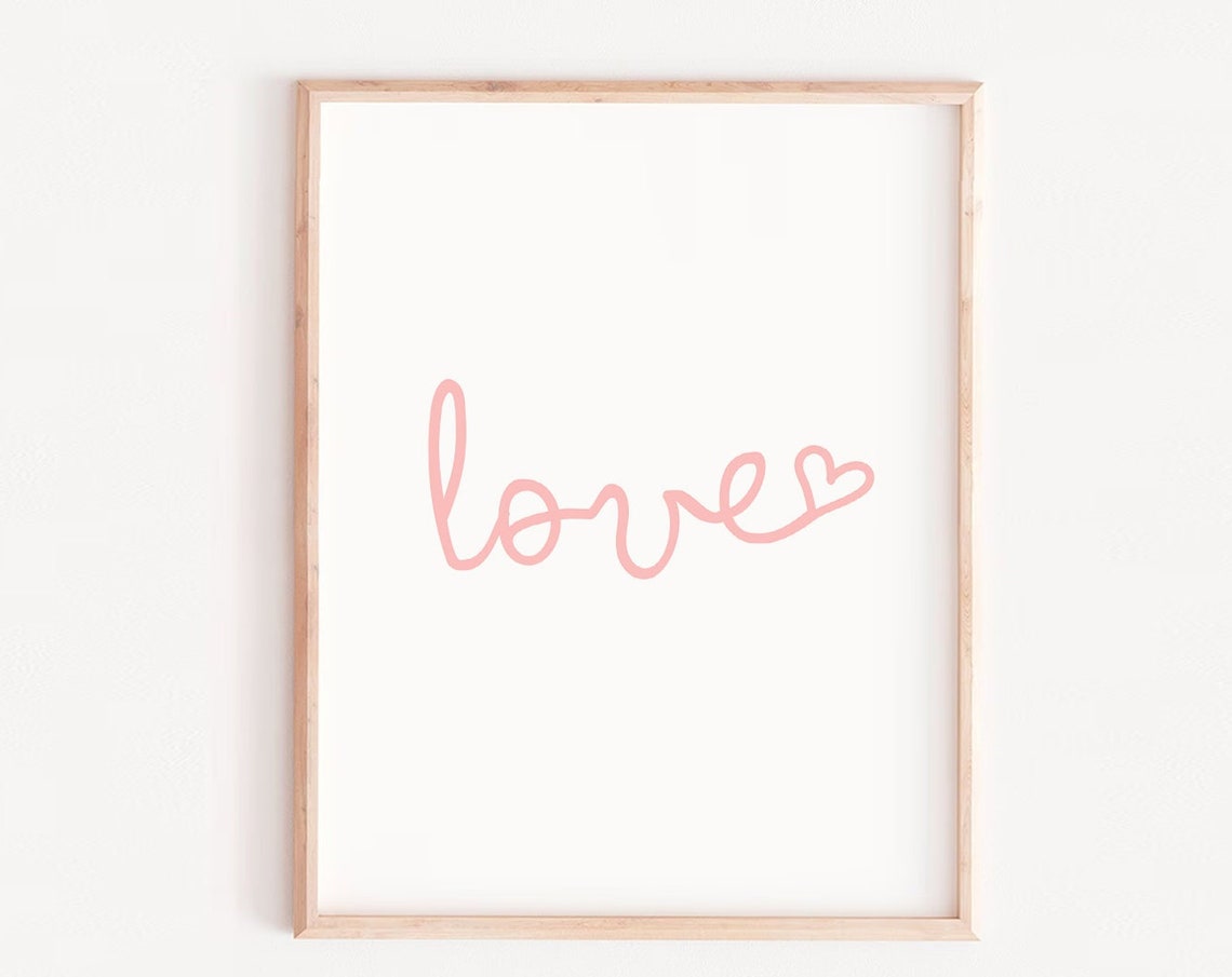 Love Pink Script Minimalist Romantic Word Typography Wall Art