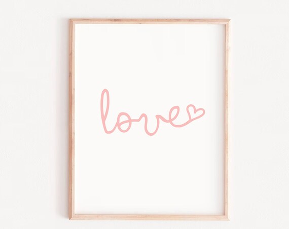Love Pink Print Nursery Art Valentines Card Dorm Decor Poster Baby Girl