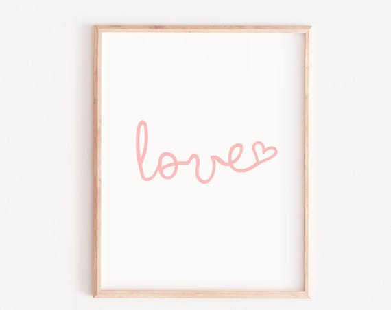 Love Pink Script Minimalist Romantic Word Typography Wall Art