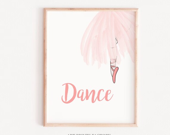 Pink Ballerina Tutu Dance Nursery Watercolor Girls Room Poster