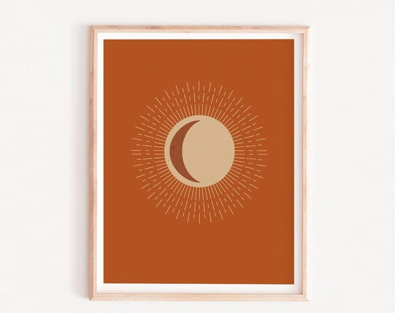 Boho Sun Illustration And Moonprintable Wall Art Celestial Prints Neutral Burnt Orange Print Modern Minimal