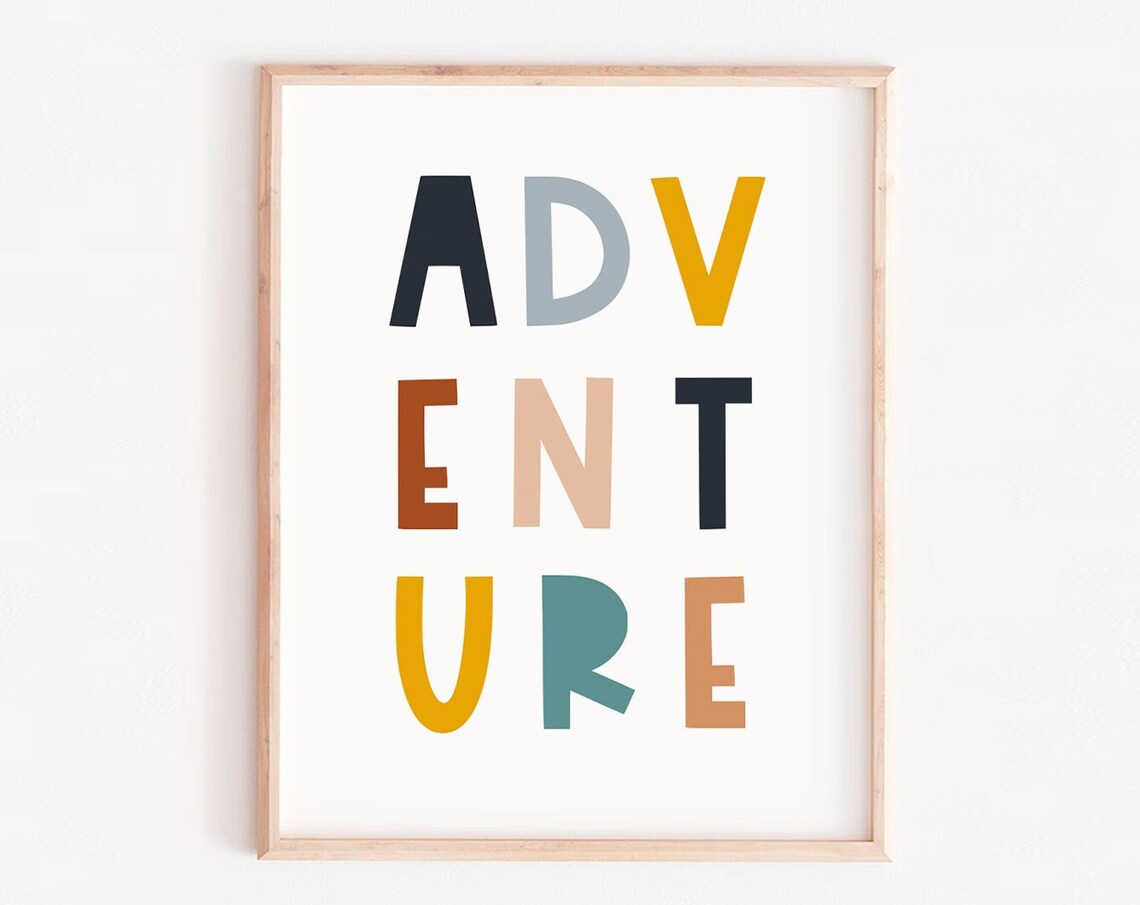 Adventure Quote Typography Art Print, Minimalist Kids Decor