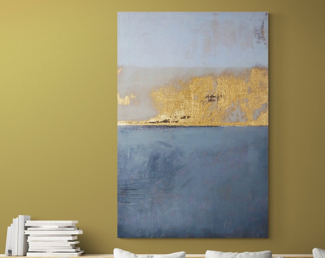 Gold Blue Abstract Print, Modern Wall Art Print - Image 3