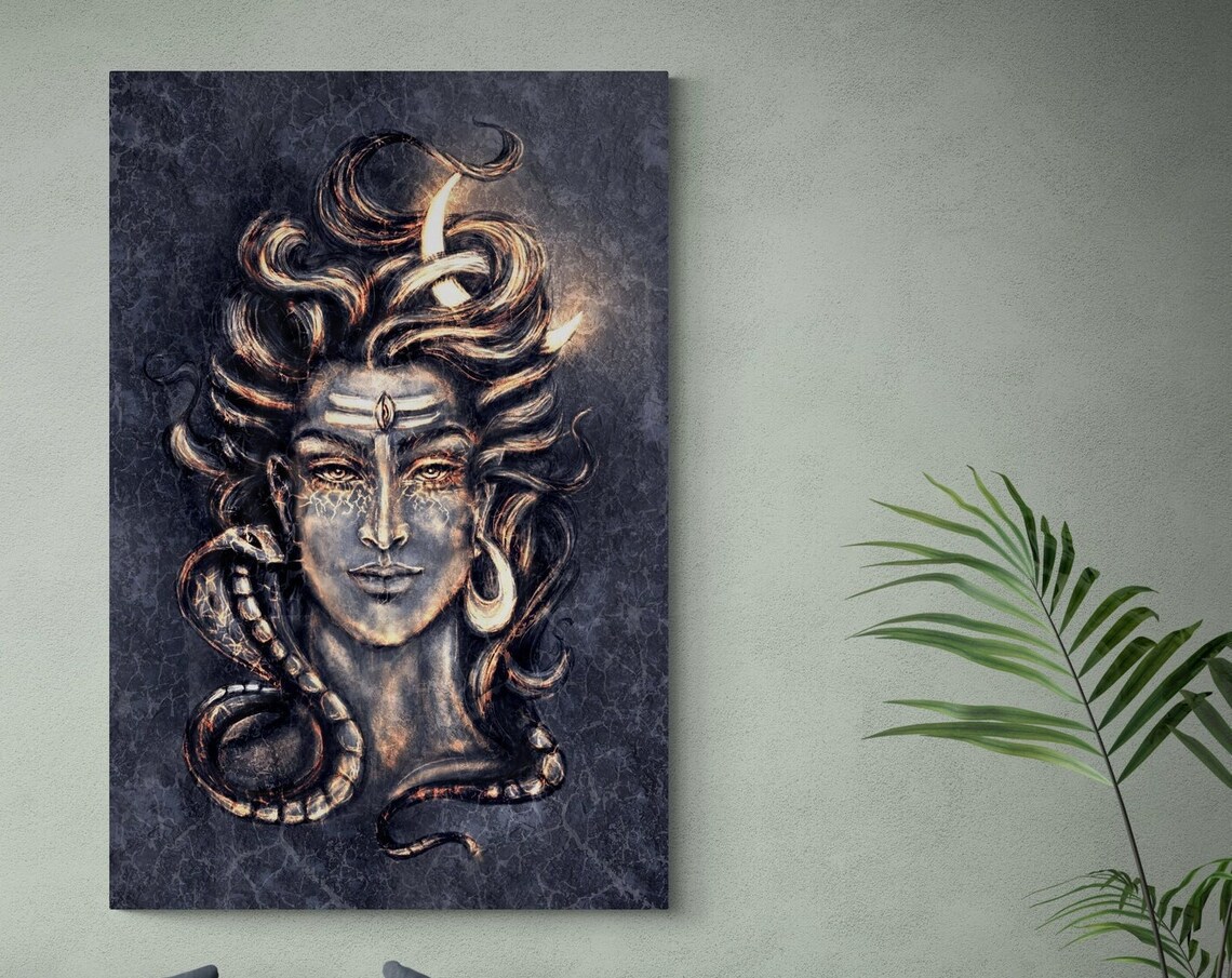 Lord Shiva Portrait With Crescent Moon And Cobra Hindu Art Poster - Image 2