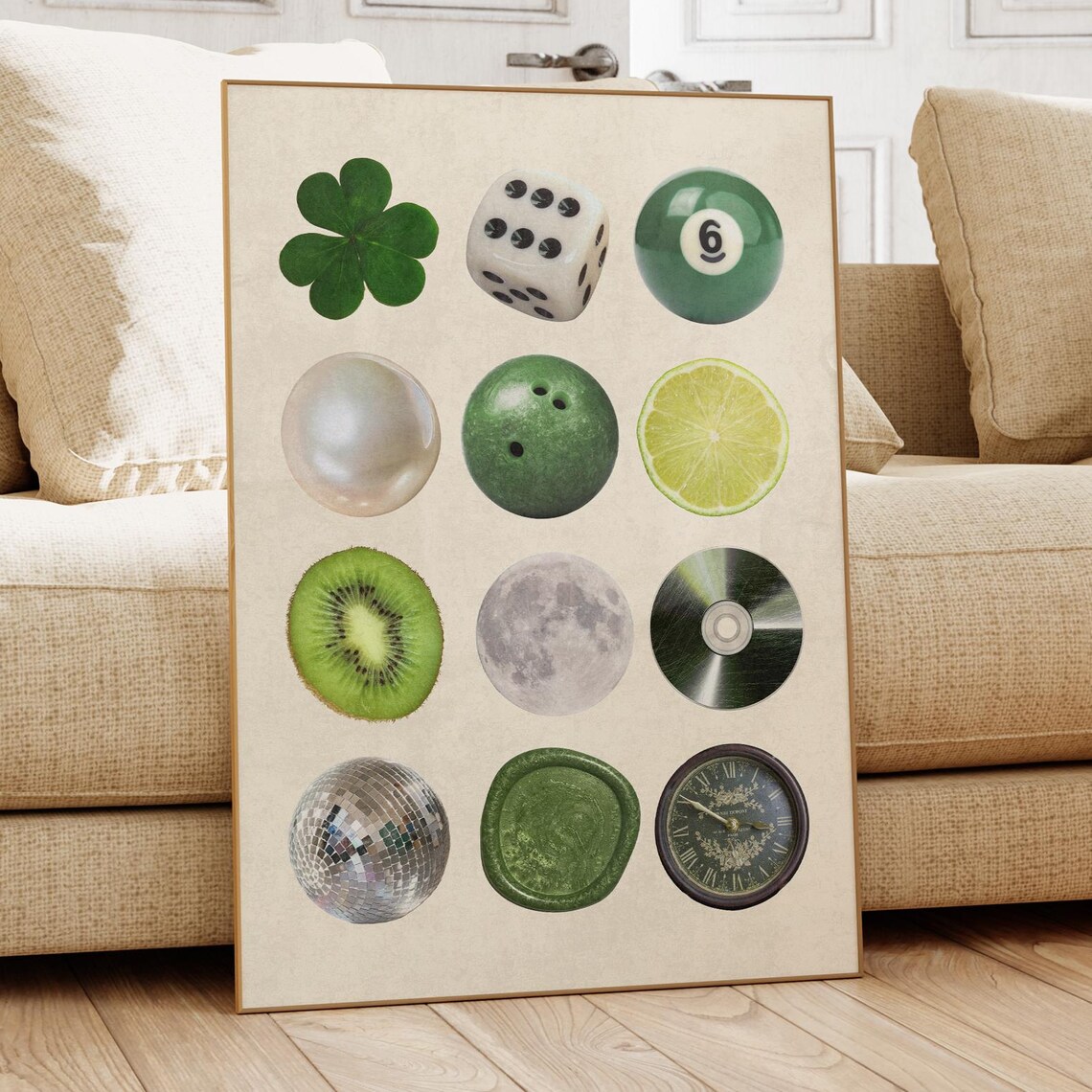 Retro Green Photo Collage, Vintage Wall Art Print