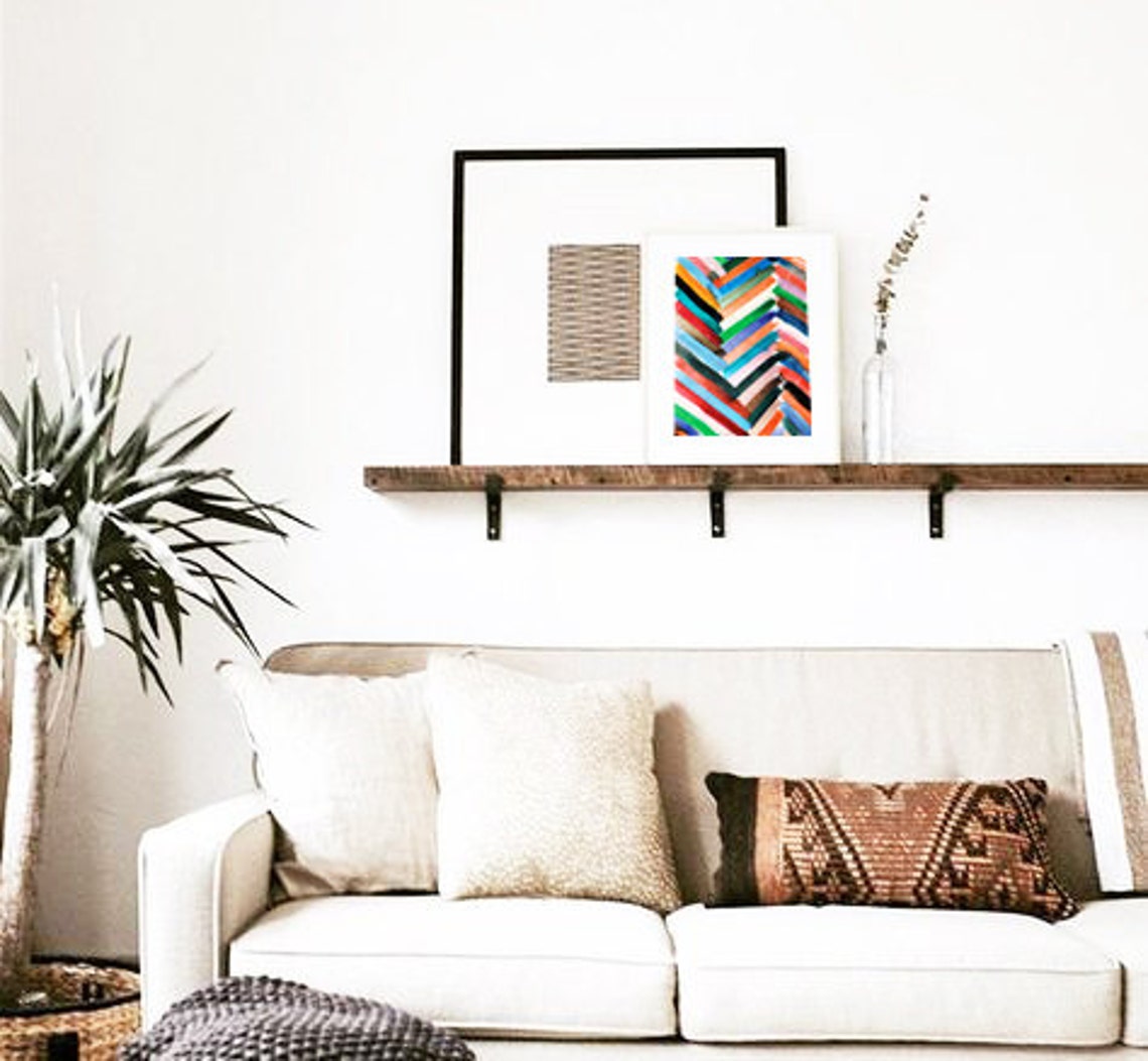 Colorful Chevron Watercolor Zigzag Stripes Rainbow Geometric Wall Art - Image 2