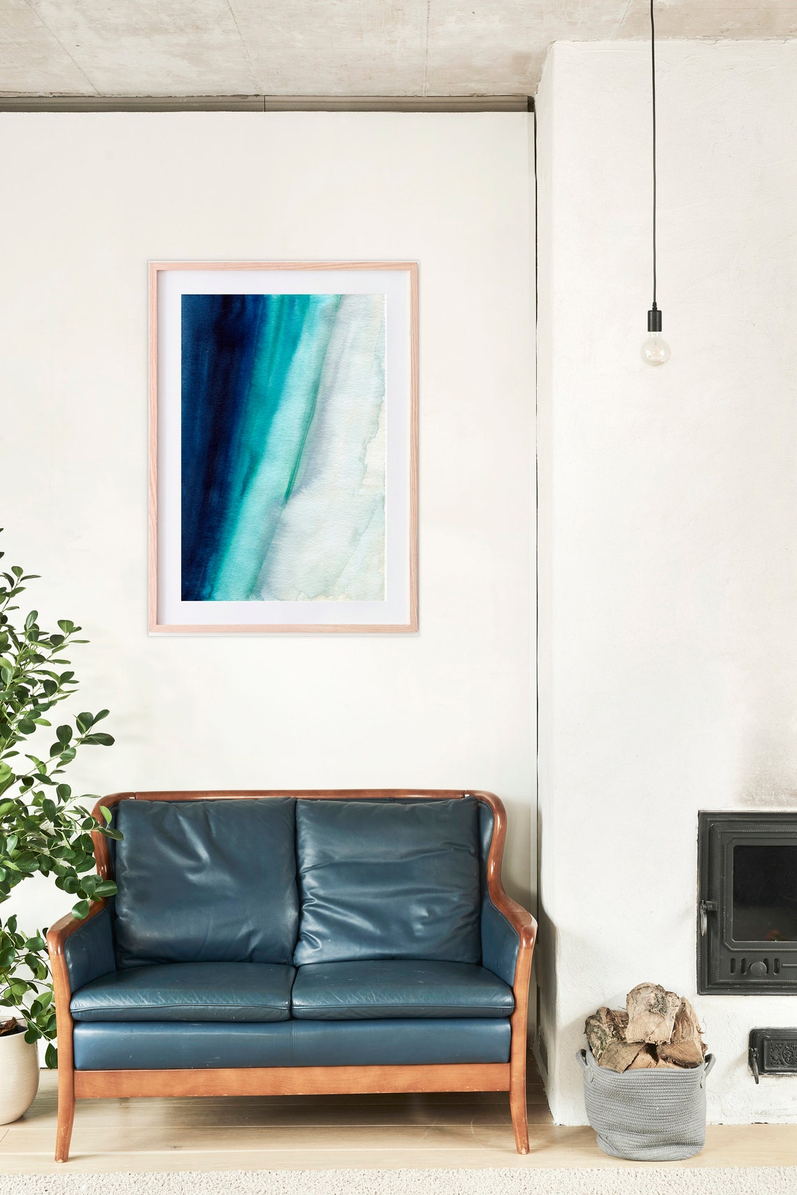 Navy To Turquoise Diagonal Watercolor Gradient Oceanic Art Print - Image 3