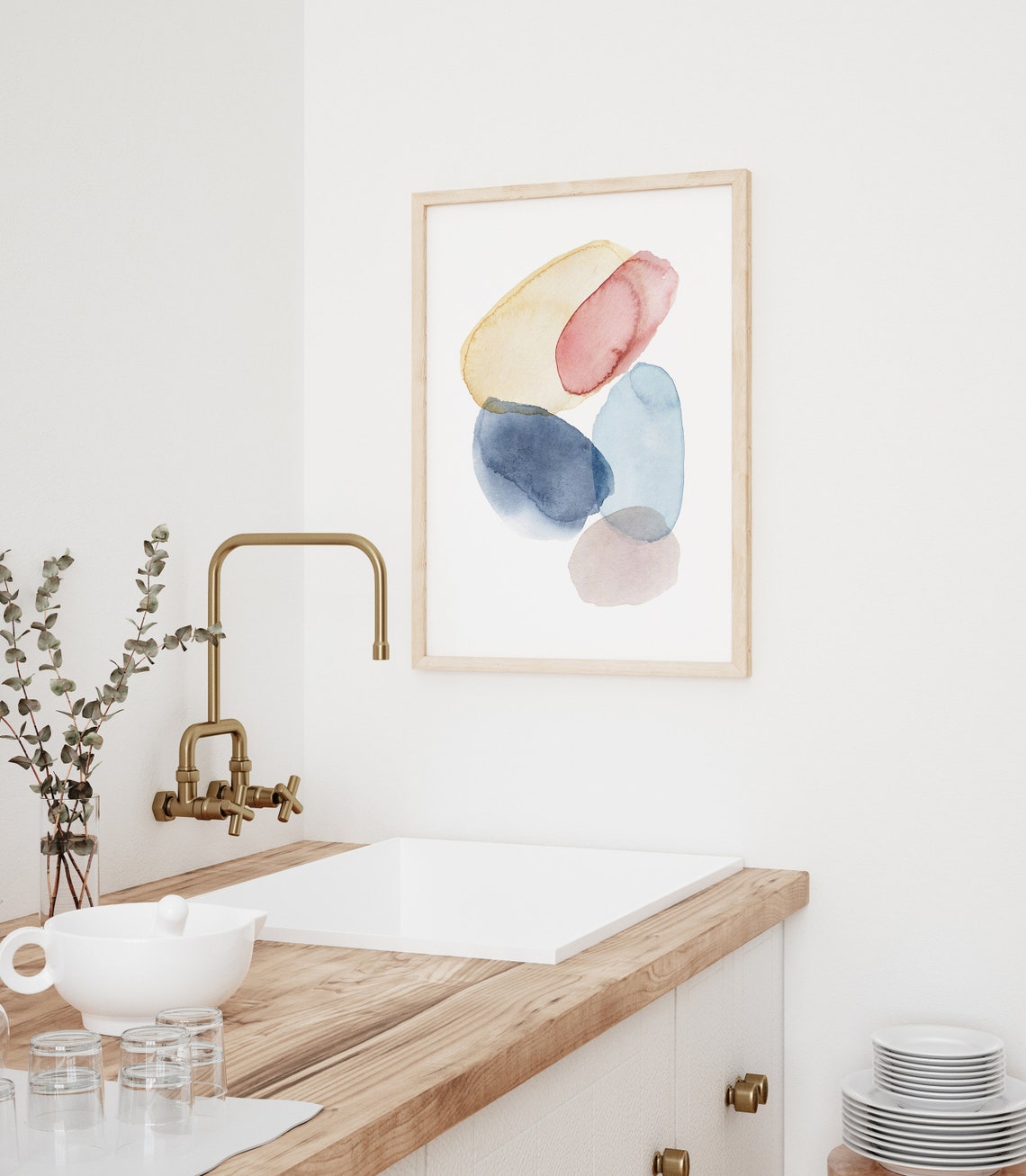 Abstract Neutral Watercolor Ovals Overlapping Organic Shapes Print - Image 3