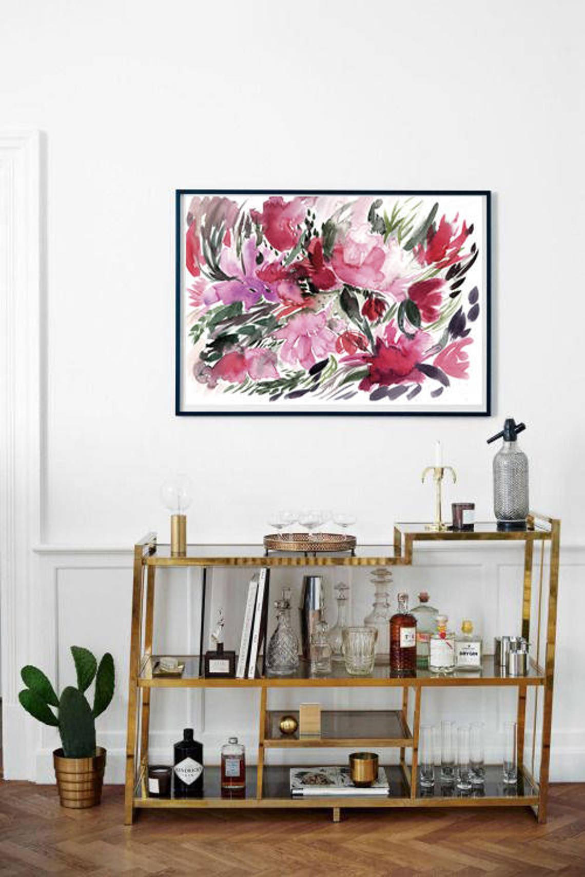Pink Red Floral Watercolor Bouquet Bloom Flower Garden Wall Art - Image 2