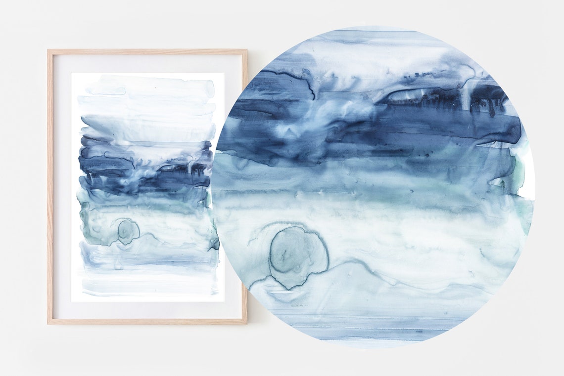 Abstract Blue Watercolor Horizontal Bands Ocean Flow Art Print - Image 3