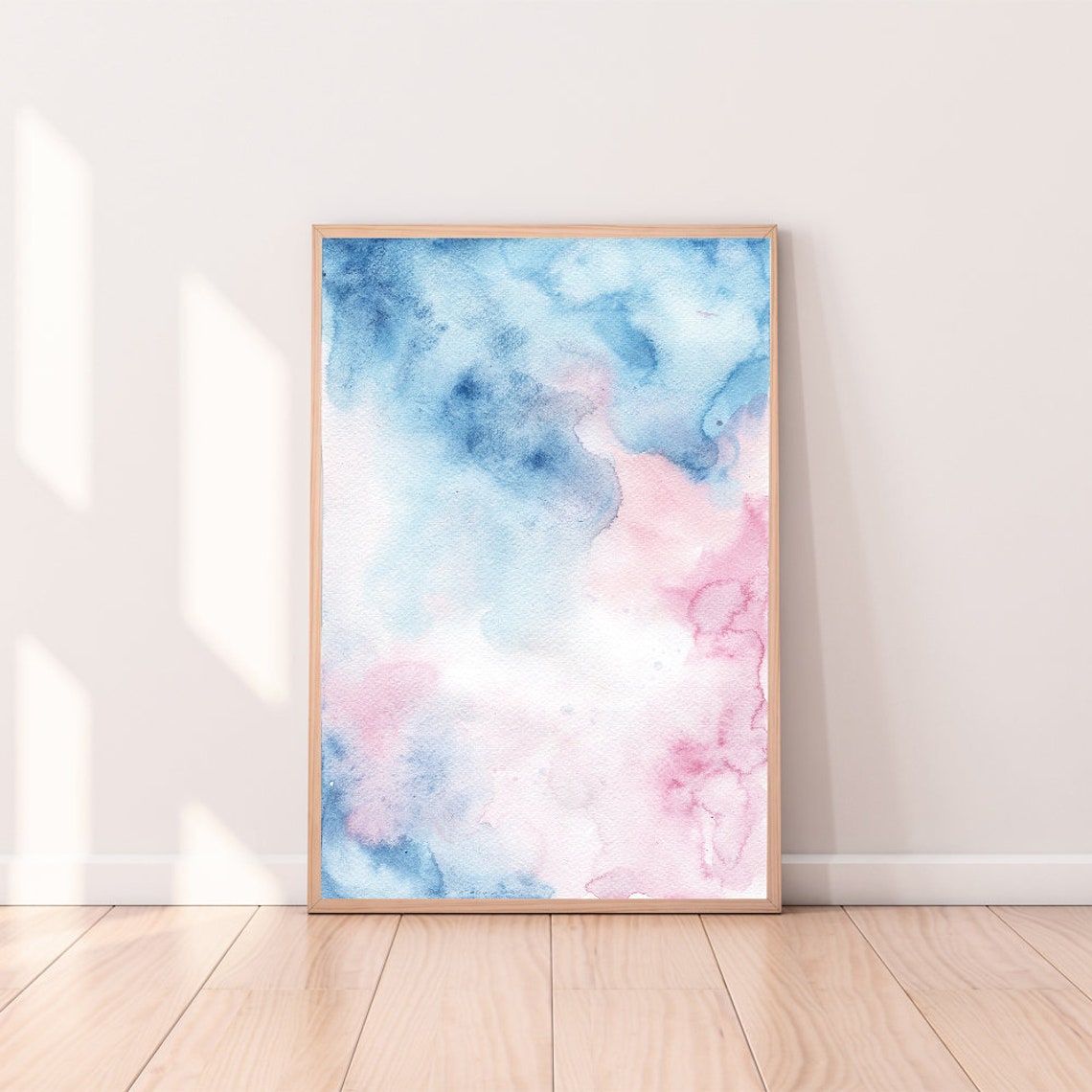 Blue And Pink Soft Watercolor Wash Dreamy Abstract Art Print - Image 3