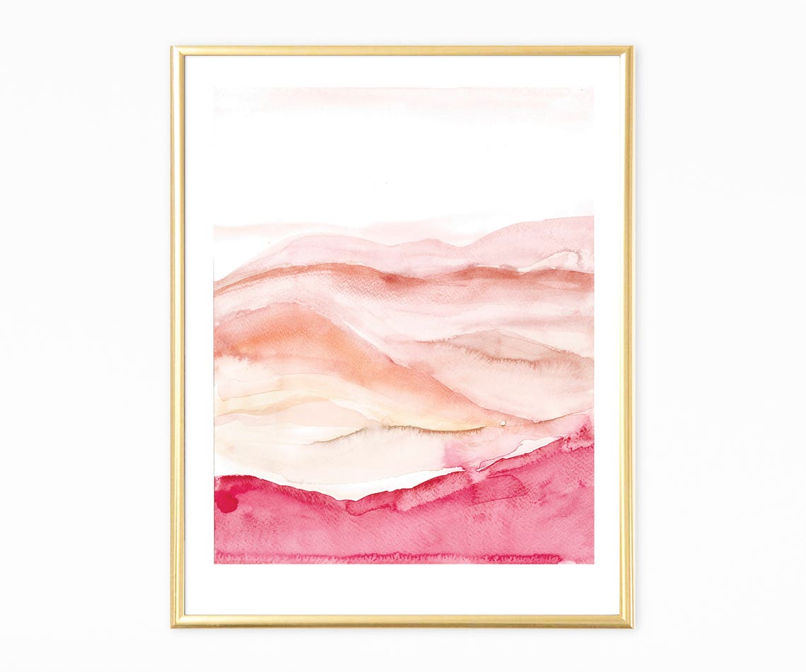 Blush Pink Abstract Watercolor Soft Mountain Waves Art Poster
