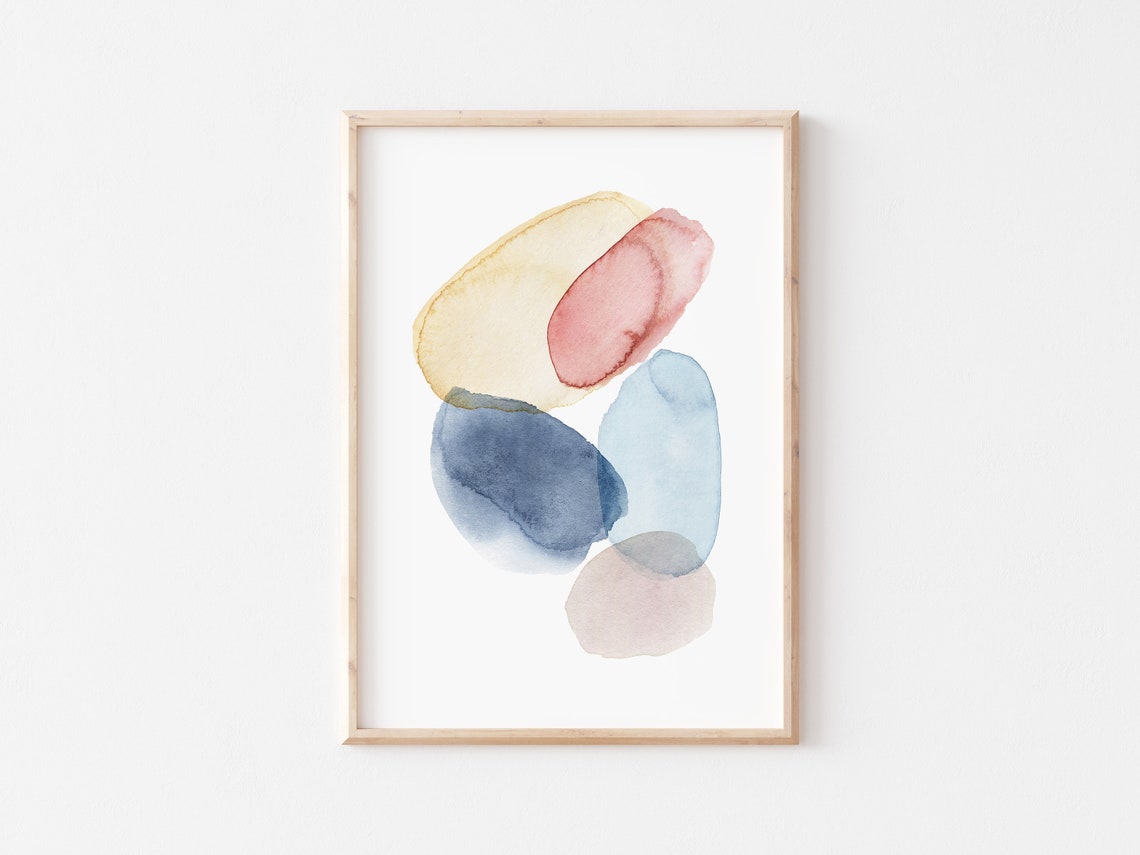Abstract Neutral Watercolor Ovals Overlapping Organic Shapes Print