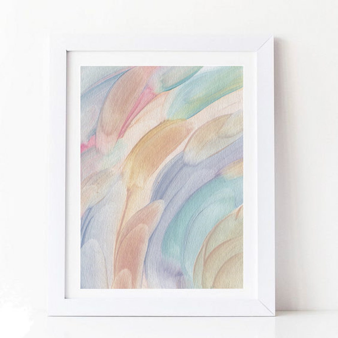 Pastel Curved Brush Stroke Watercolor Art Pink Blue Peach Wall Art - Image 3