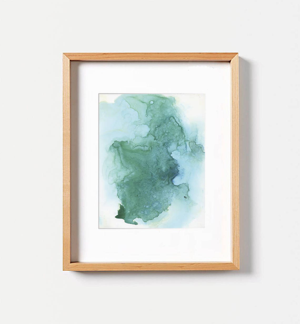 Turquoise Watercolor Abstract Teal Cloud Wash Coastal Modern Wall Art - Image 2