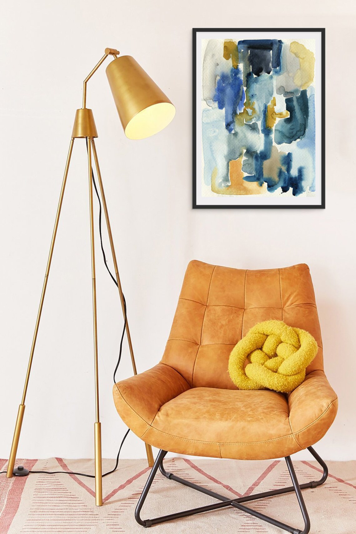 Blue And Yellow Abstract Watercolor Bold Brush Strokes Modern Wall Art - Image 2