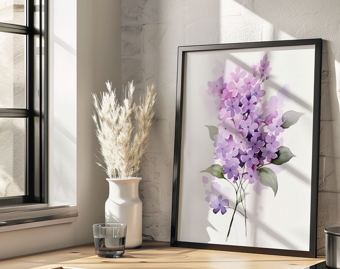 Lilac Blossom Watercolor Sunlit Purple Clusters Garden Floral Art Poster