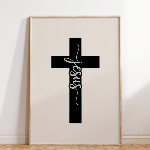 Jesus Black Cross Cream Script Minimalist Christian Faith Poster