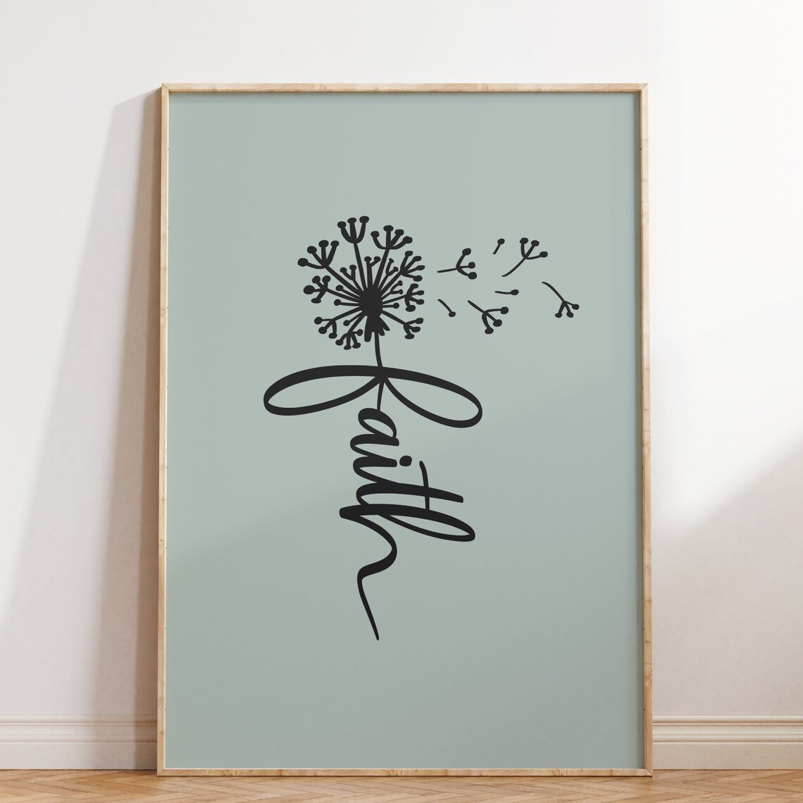 Faith Dandelion Silhouette Script Sage Green Wall Quote Poster