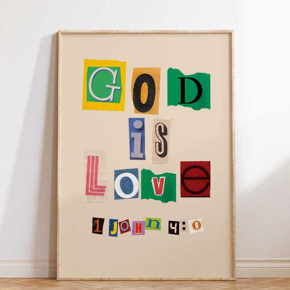 God Is Love Wall Print Retro Christian Art John Scripture Christian Poster Bible Verse Wall Decor Spiritual Wall Art