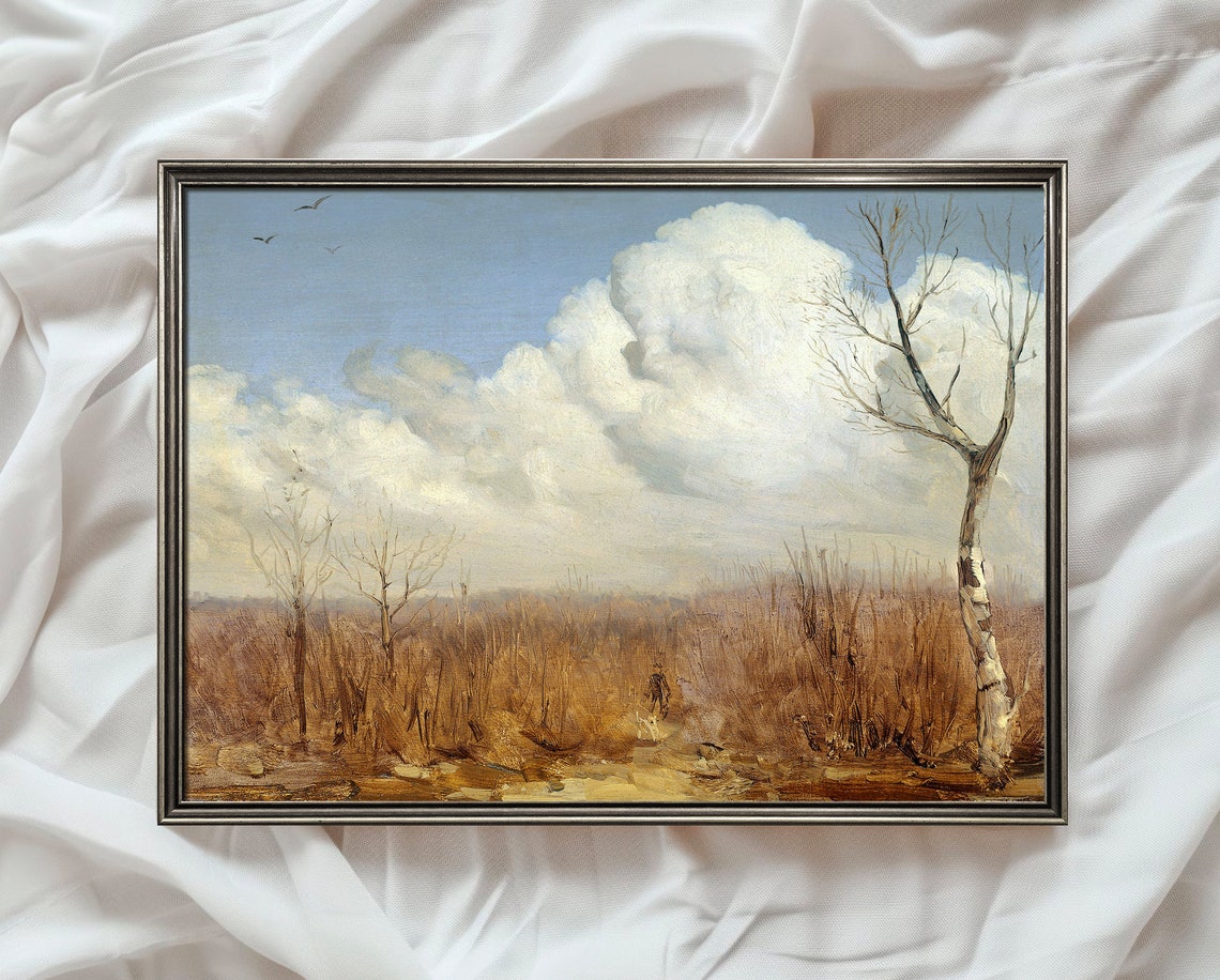 Cloudy Autumn Day Bare Trees Brown Field Vintage Landscape Poster - Image 4
